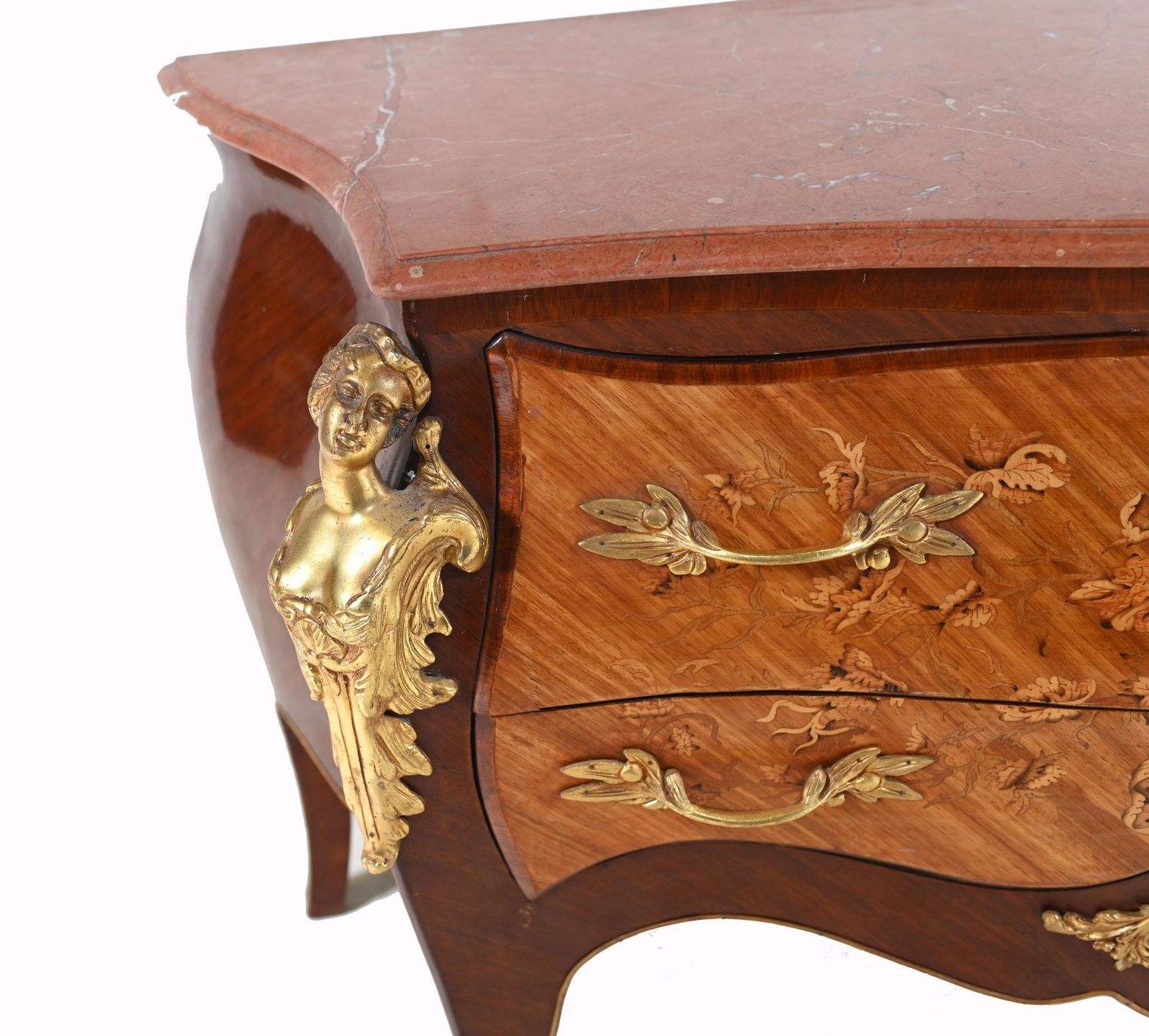 Pair Louis XV Commodes Bombe Chest Drawers Gilt Linke photo vintage
