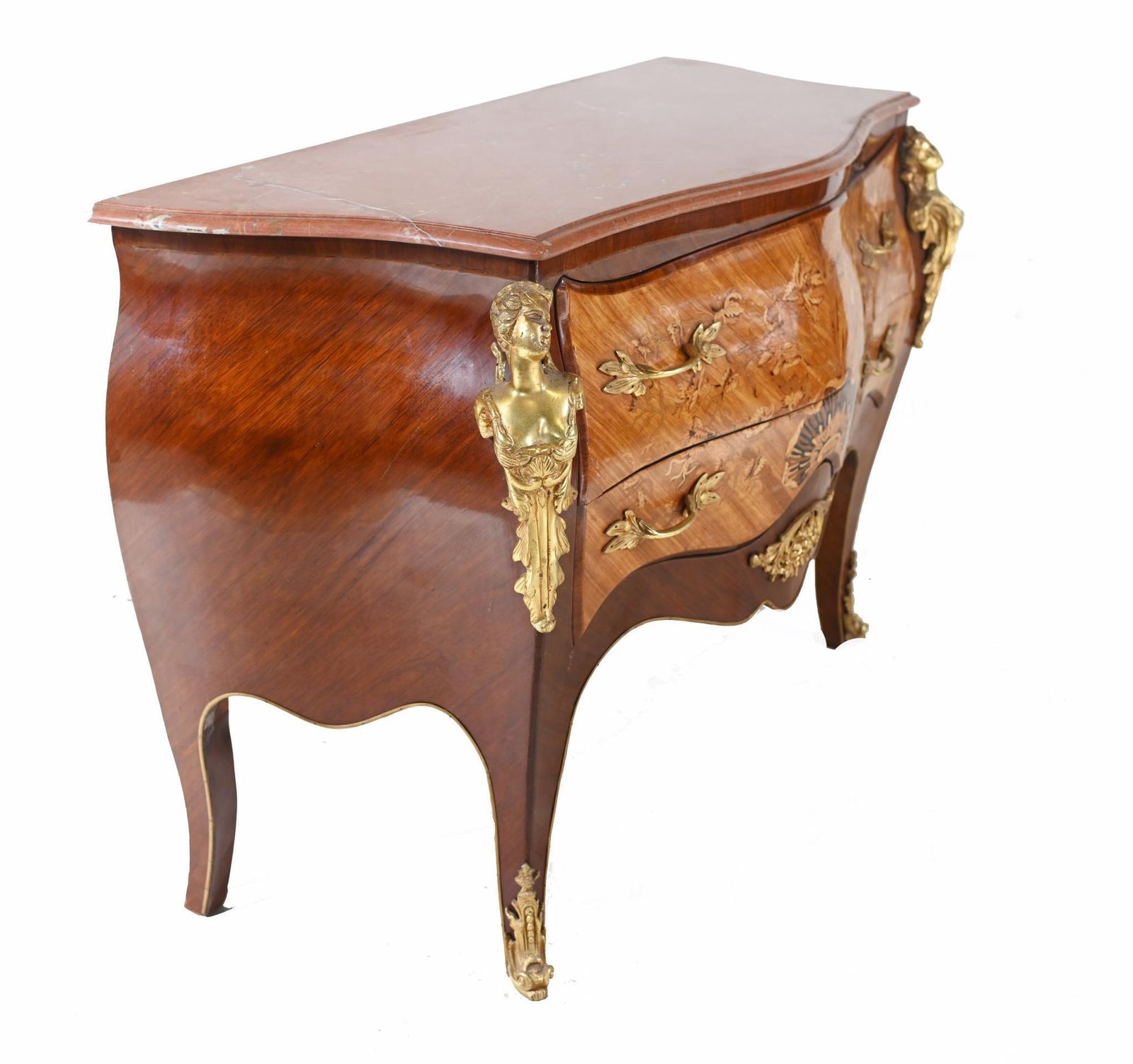photo furniture Pair Louis XV Commodes Bombe Chest Drawers Gilt Linke