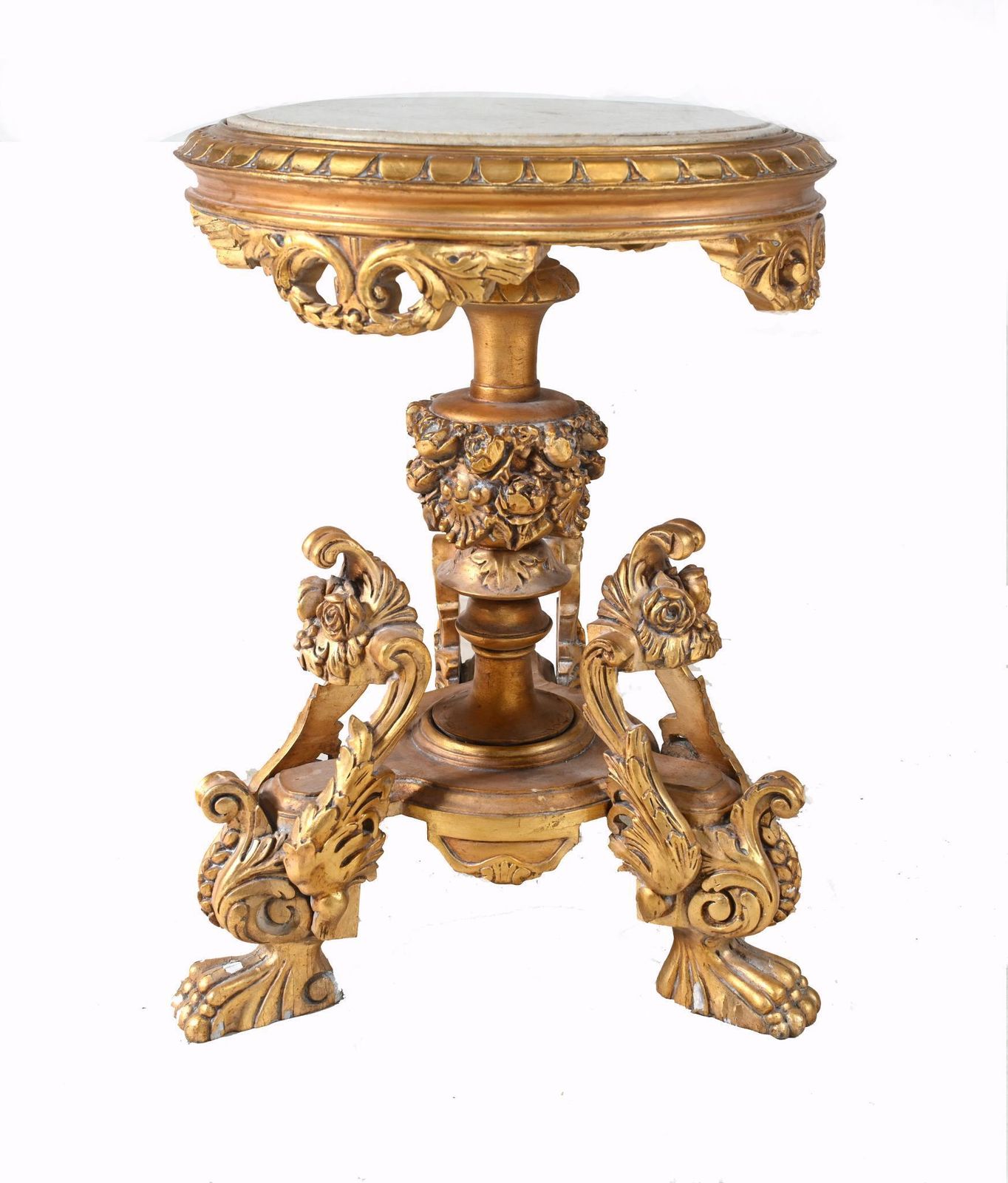 Pair Italian Rococo Side Tables Gilt Carved Pedestals photo vinterior