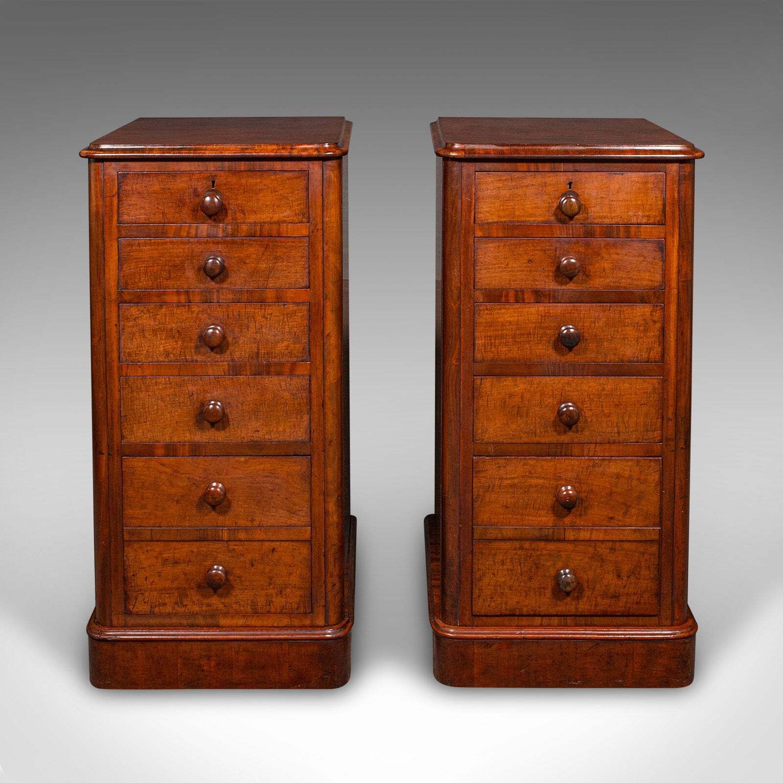 Tall Pair Of Antique Nightstands, English, Chest Of Drawers, Bedside, Victorian photo furniture
