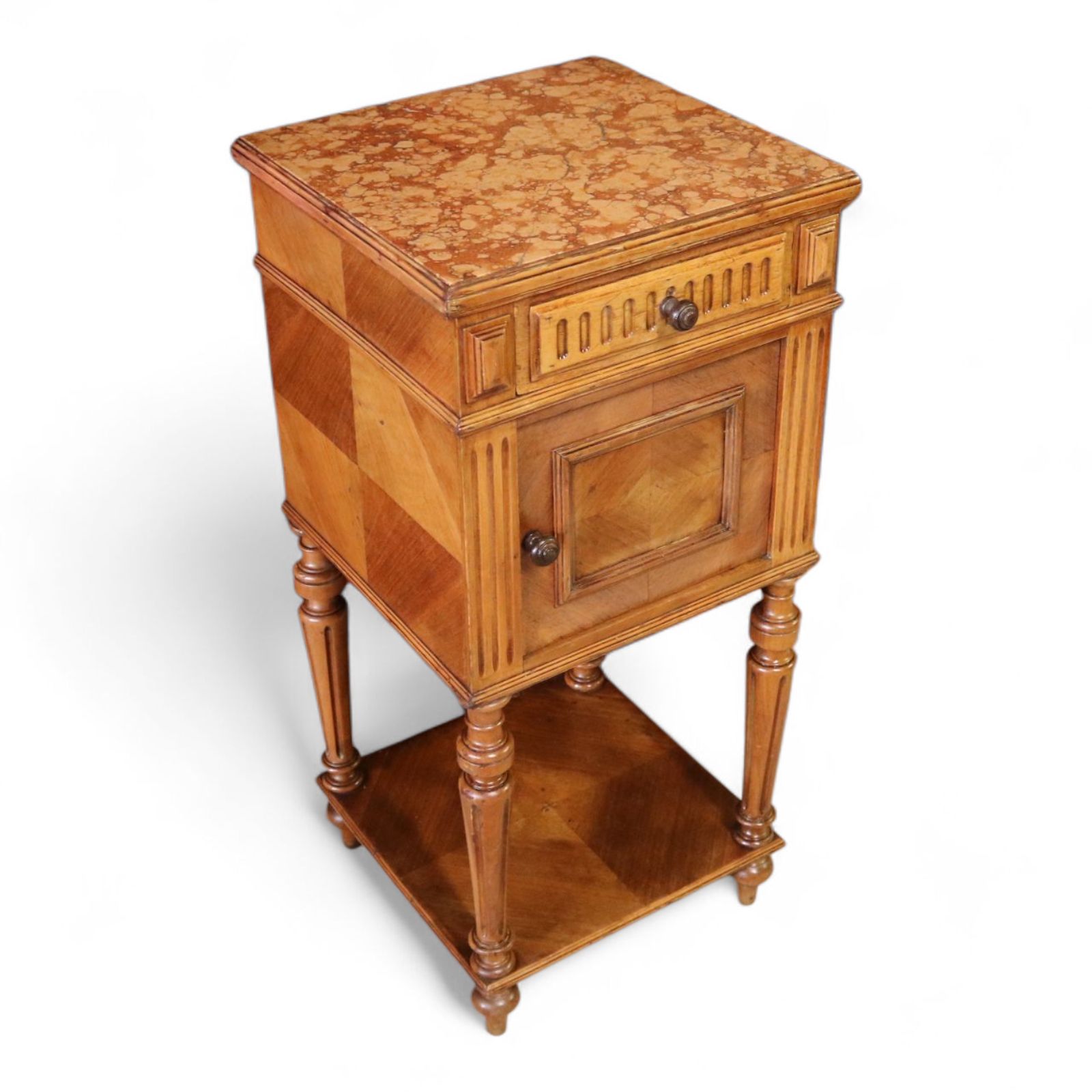 Antique French Walnut Marble Top Bedside Cabinet / Nightstand photo furniture