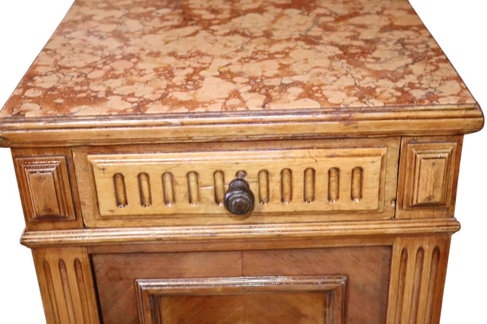 Antique French Walnut Marble Top Bedside Cabinet / Nightstand photo 225.0