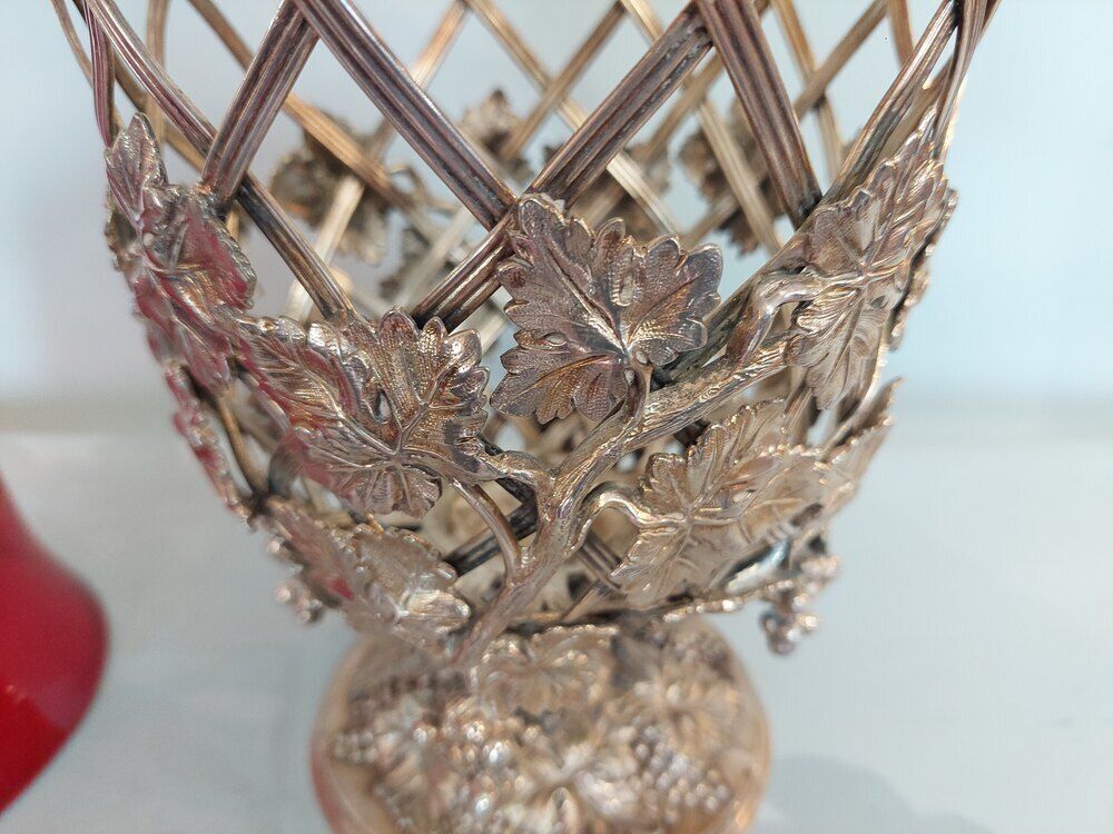 Late 19thc Cranberry & Silver Plate Wine Cooler photo 995.0