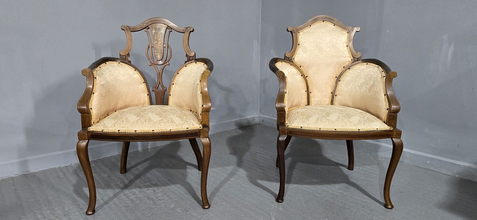 Pair Mahogany Art Noveau Side Chairs photo for sale