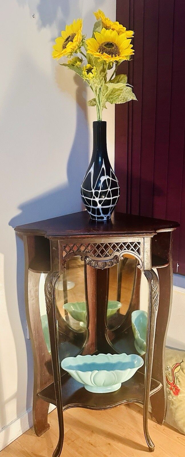 Antique Victorian Ebony & Rosewood Mirrored Display  Cabinet Ebony Caribole Leg photo 364.0