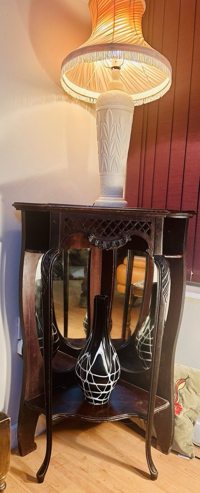 Antique Victorian Ebony & Rosewood Mirrored Display  Cabinet Ebony Caribole Leg photo vintage