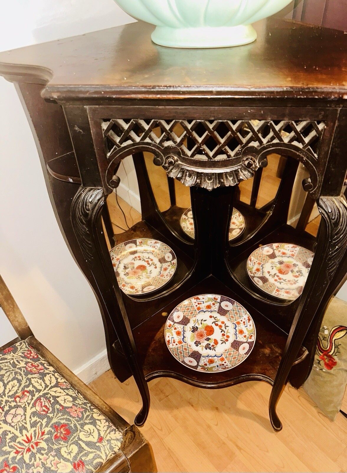 photo buy Antique Victorian Ebony & Rosewood Mirrored Display  Cabinet Ebony Caribole Leg