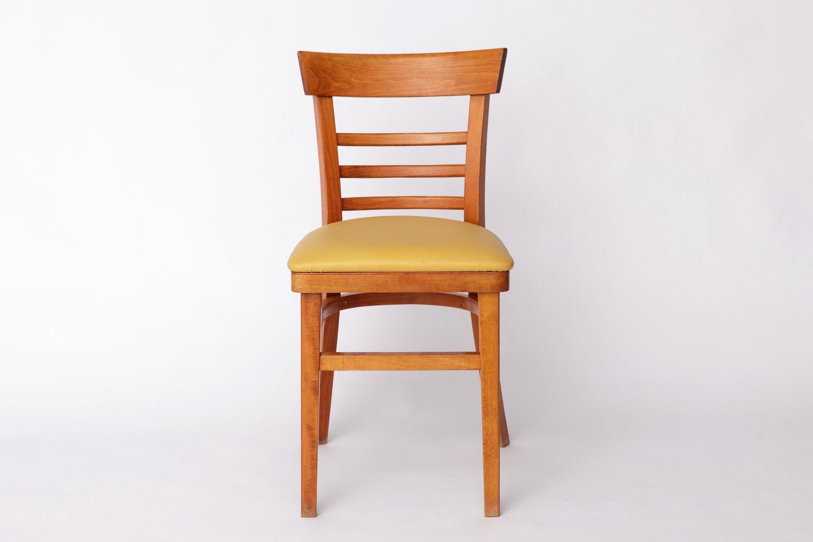 Vintage Beechwood Chair With Yellow Faux Leather Seat – 1960s/1970s German Mid Century Modern