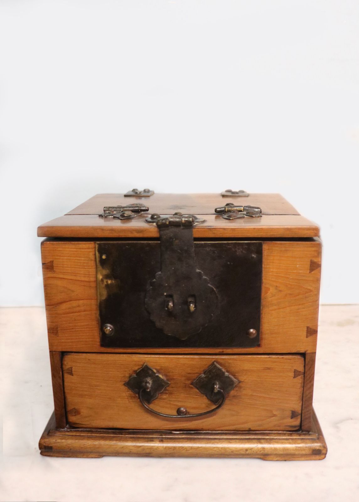 A Lovely Chinese Vintage Wood And Brass Bound Jewellery Case.