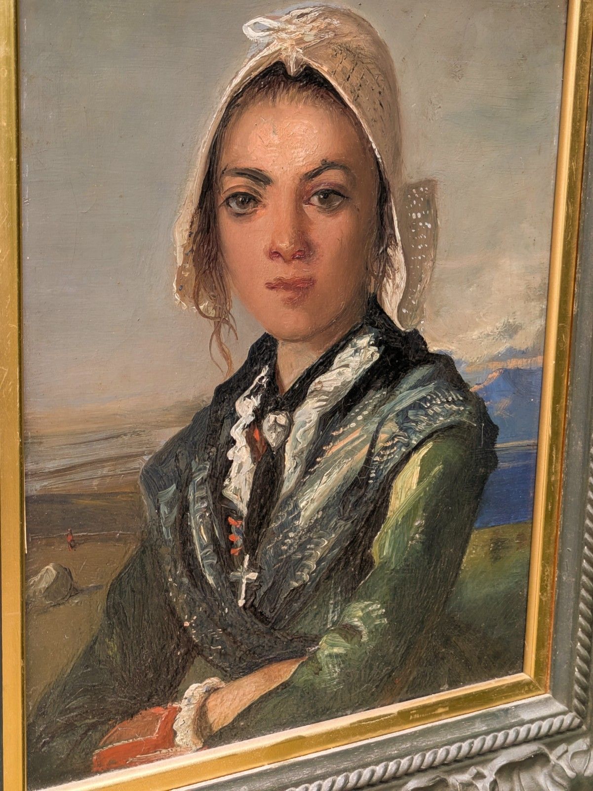 Oil Painting Portrait On Board Young Girl photo vinterior