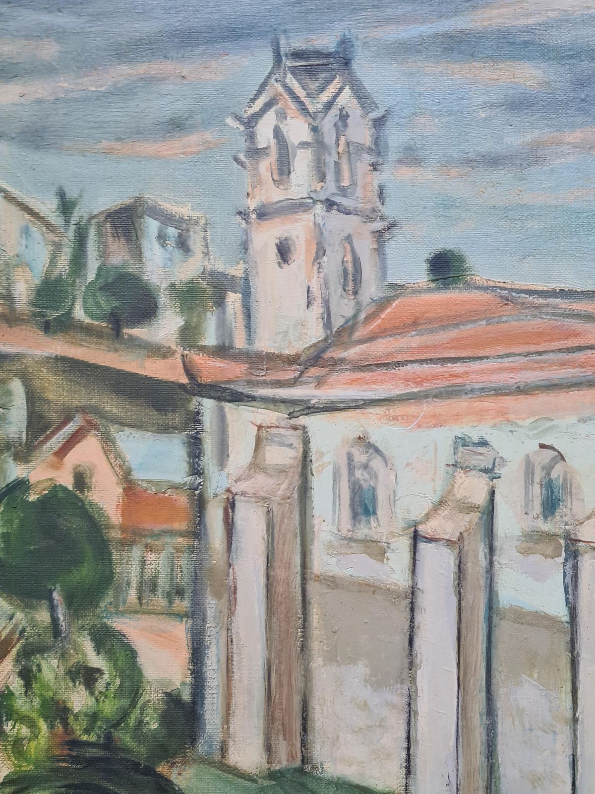 Mid Century Painting Of A Church, In A Monastery Garden From The 1950s By Shedlin (Reginald Schoedelin) photo 1205.0