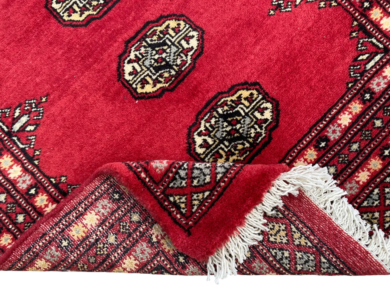 Hand Knotted Bokhara Rug Geometric Wool Carpet 3x4 photo vinterior