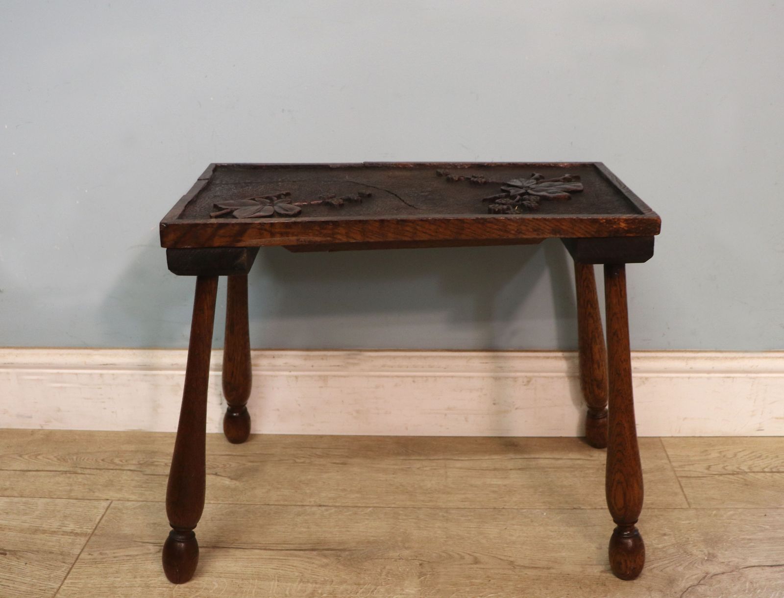 photo for sale A Unique And Lovely Side Late 19th Century Oak Side Table The Top Beautifully Hand Carved  Bramble And Blackberry Decoration.