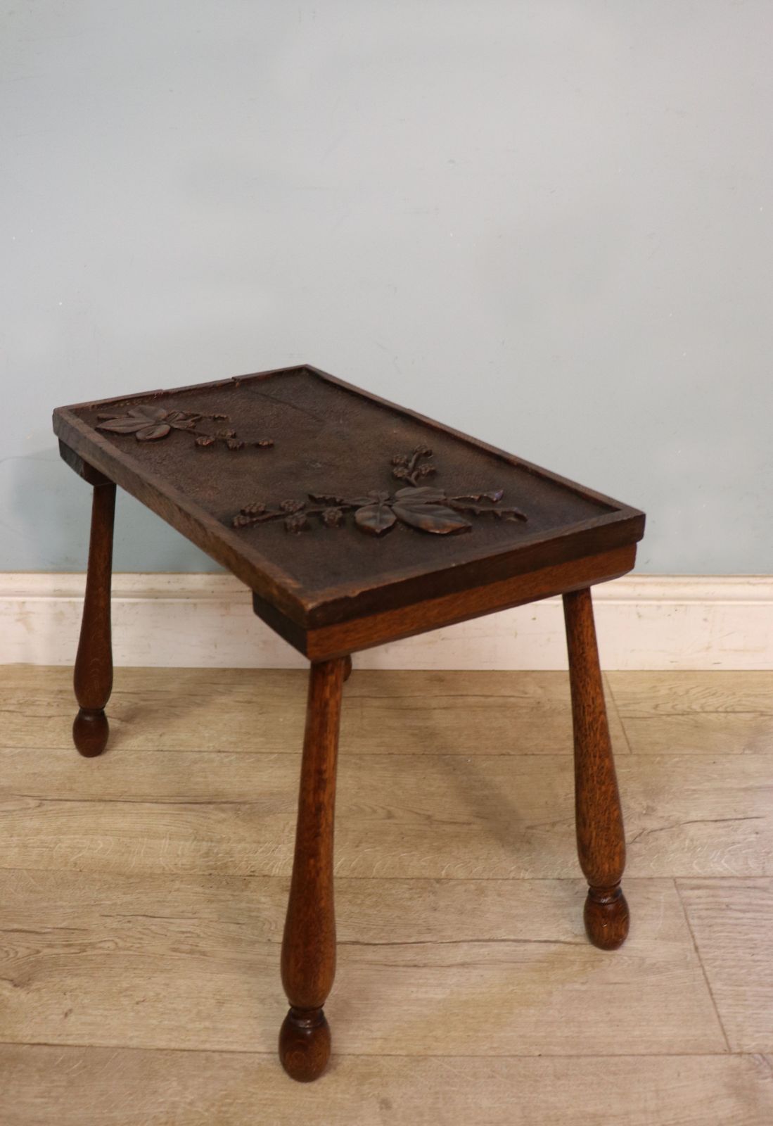245.0 A Unique And Lovely Side Late 19th Century Oak Side Table The Top Beautifully Hand Carved  Bramble And Blackberry Decoration. photo
