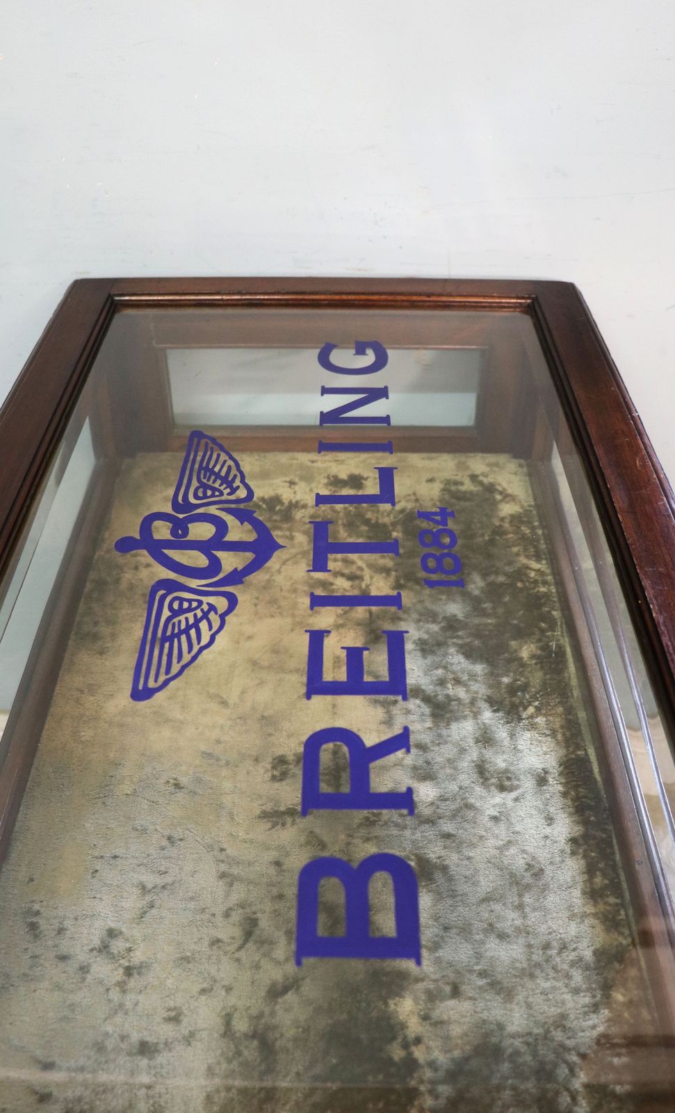photo for sale A Wonderful Vintage Bijouterie Display Table And Sign Written Detail For Breitling Watches.