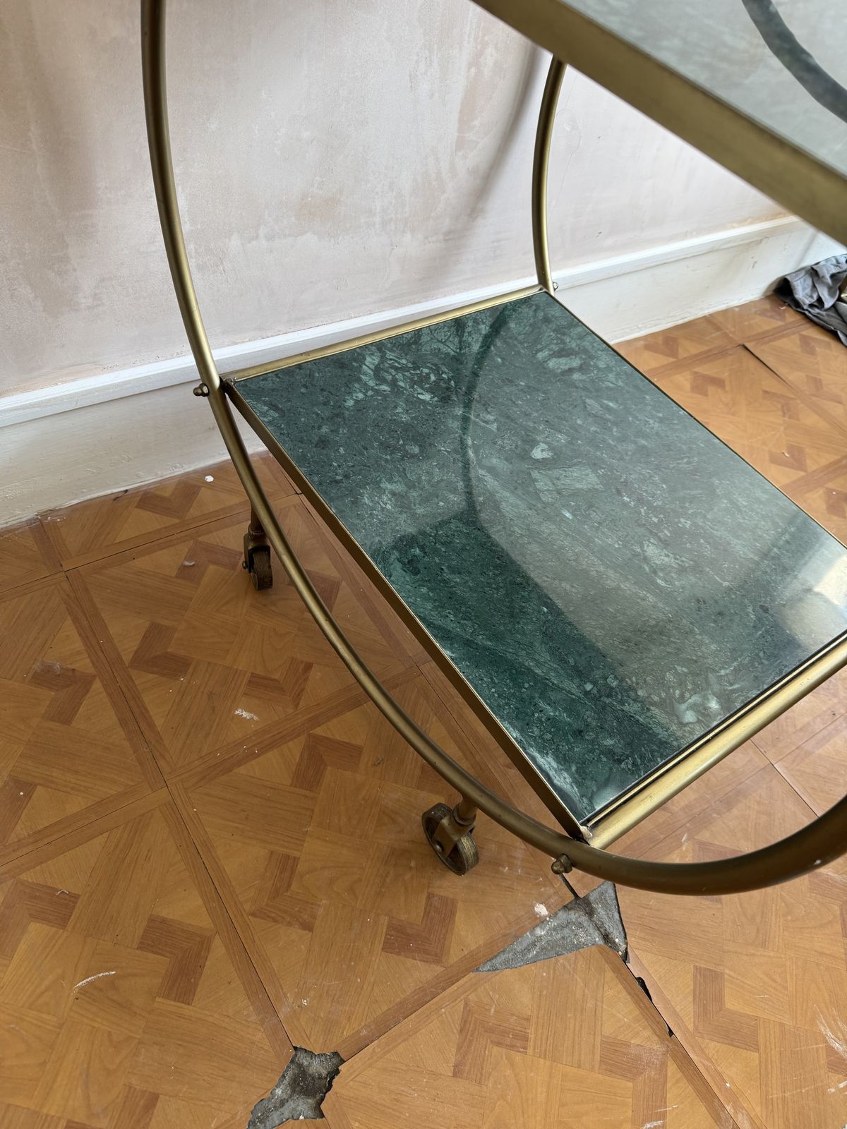 Green Marble And Metal Round Drinks Trolly / Bar Cart photo for sale