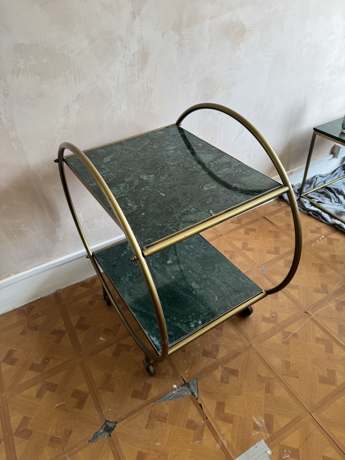 Green Marble And Metal Round Drinks Trolly / Bar Cart photo vintage