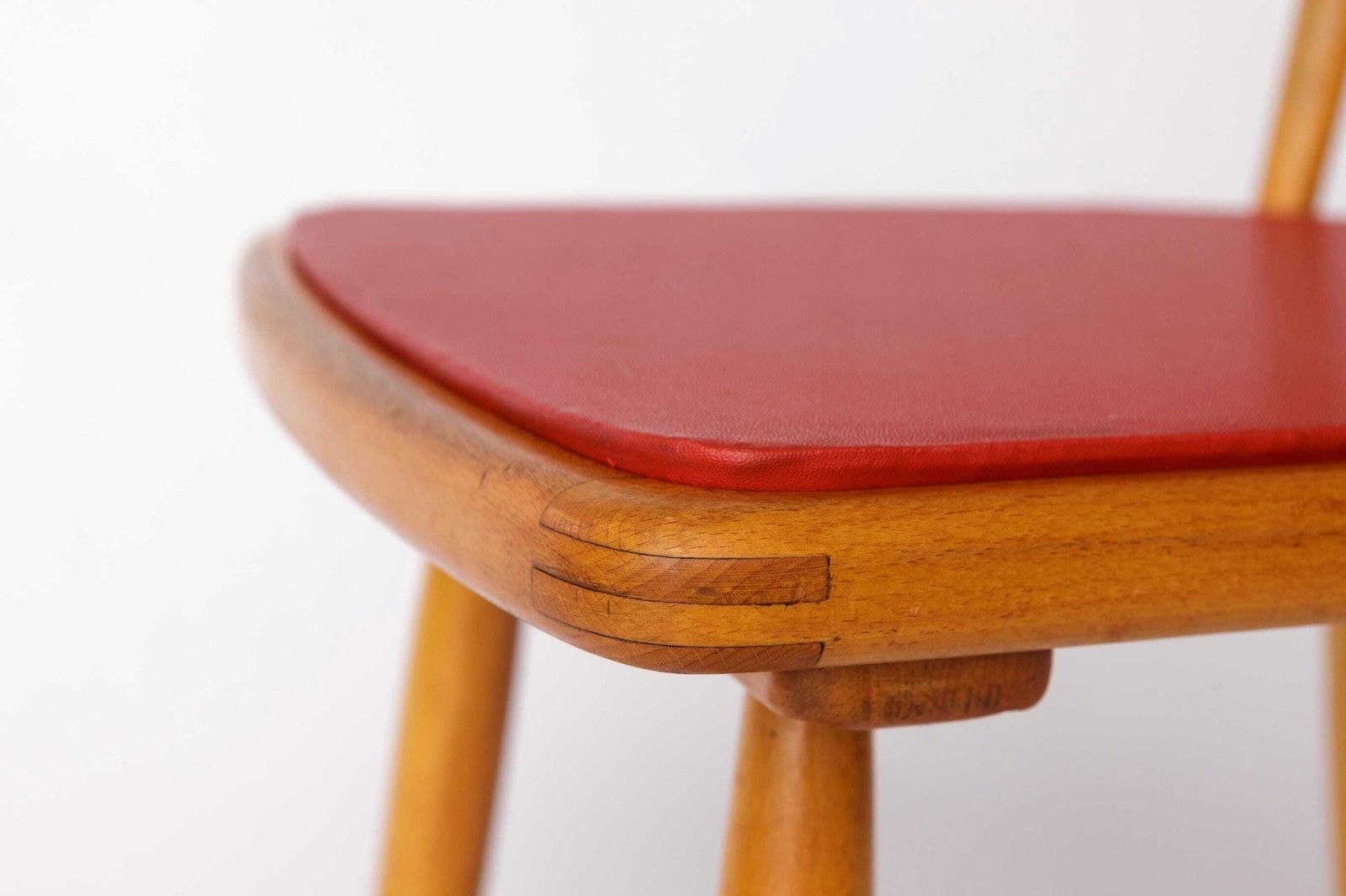 Vintage Beech Dining Chair With Original Red Faux Leather Seat – 1960s/70s Mid Century German Design photo buy