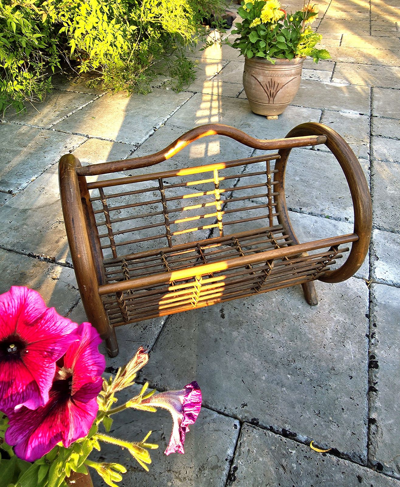 Unusual 1950's Circular Cane Magazine Rack photo furniture