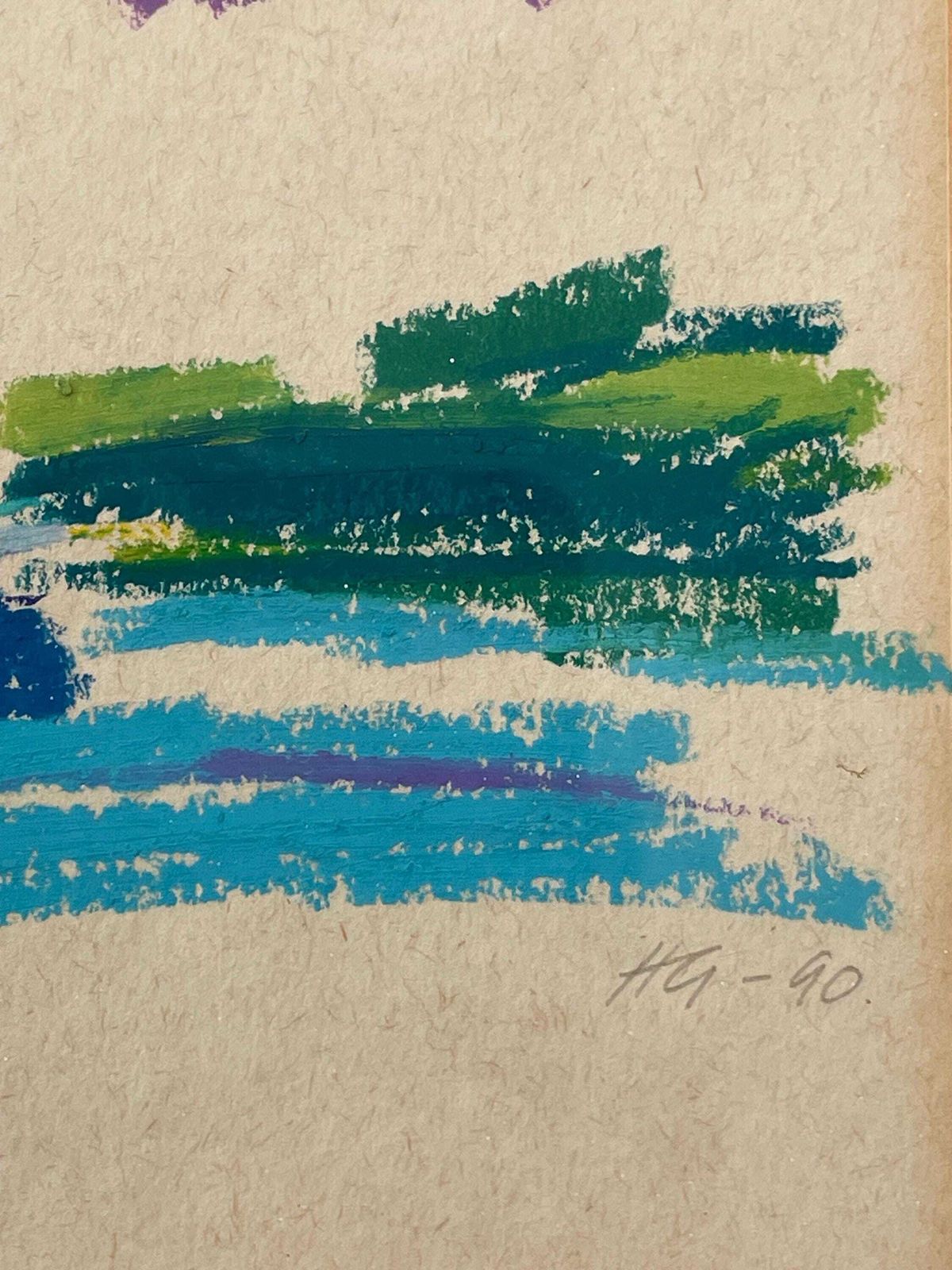 Abstract Minimalist Vintage Pastel On Paper Drawing Of Landscape By The Ocean With Sailboat By Hans Gregersen   Danish Art From The 1990s photo vinterior