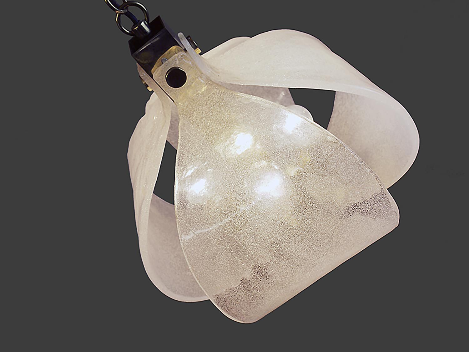 Frosted Murano Tulip Chandelier Pendant Glass & Brass By Kaiser, Germany, 1970s photo vintage