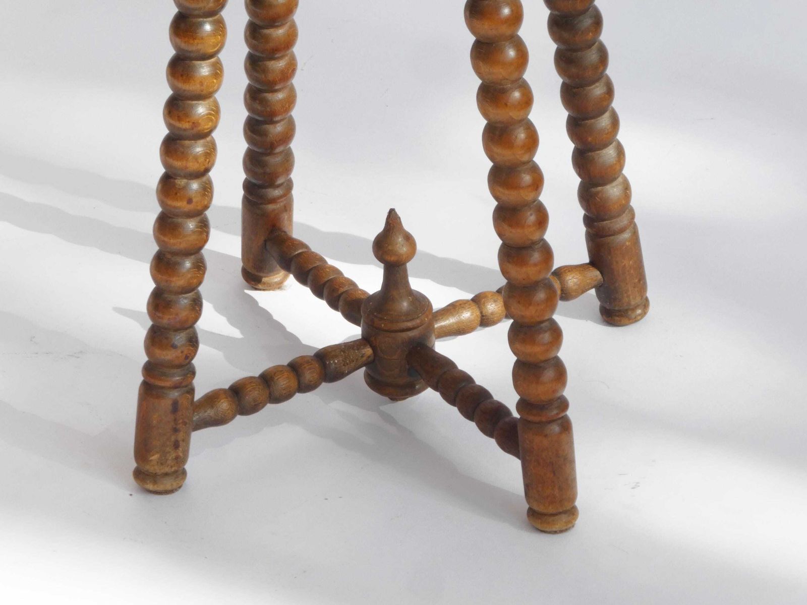 Antique Square Wooden Bobbin Side Table, Barley Twist Stool, Vintage Rustic Plant Stand, Farmhouse Decor photo vinterior
