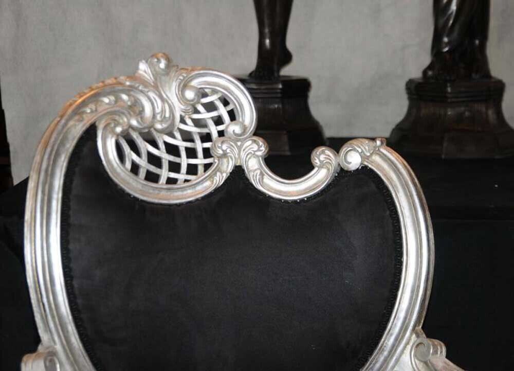 Pair Silver Rococo French Arm Chairs Fauteils Armchairs photo vinterior