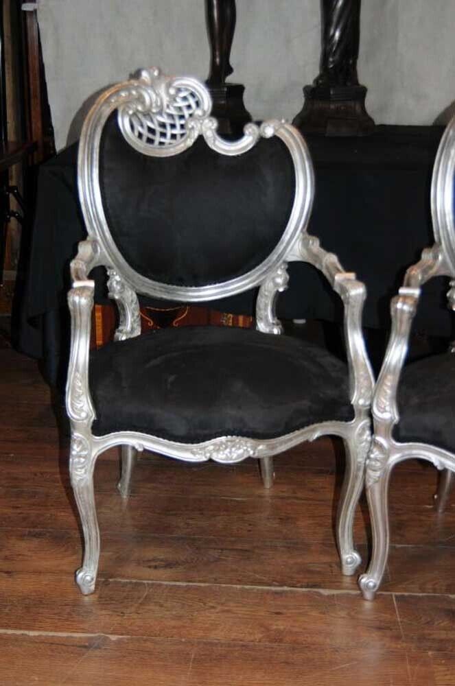 photo for sale Pair Silver Rococo French Arm Chairs Fauteils Armchairs