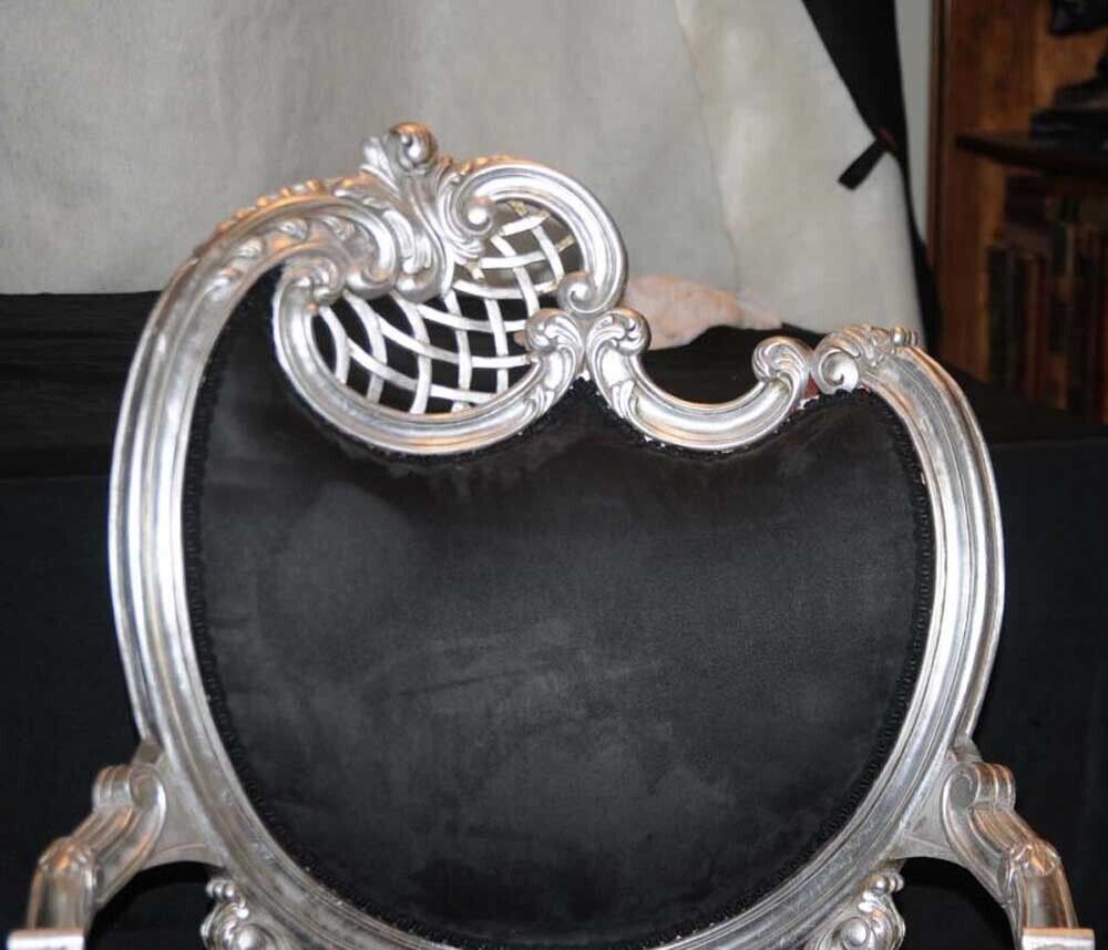 photo vinterior Pair Silver Rococo French Arm Chairs Fauteils Armchairs
