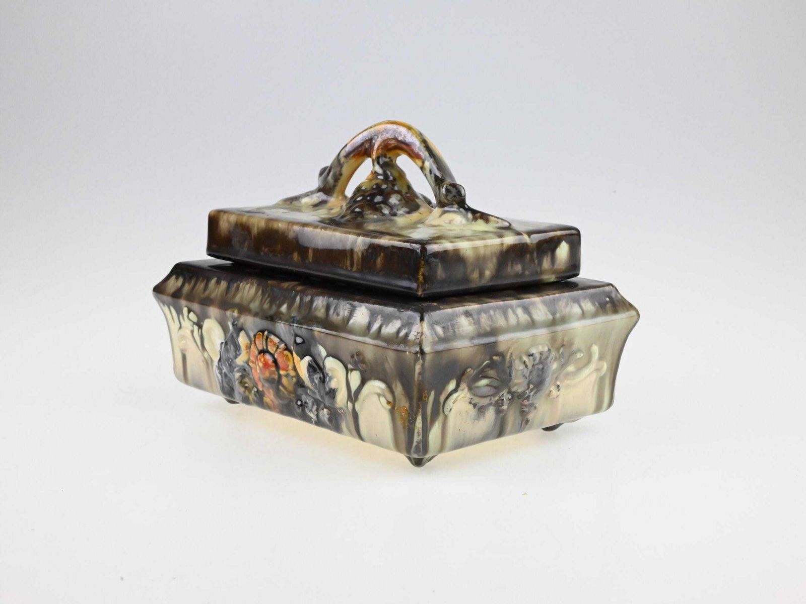 Antique German Art Deco Ceramic Box With Lid, German Pottery, Ceramic Box, Antique Trinket Box, Decorative Box, Collectible Ceramic photo vinterior