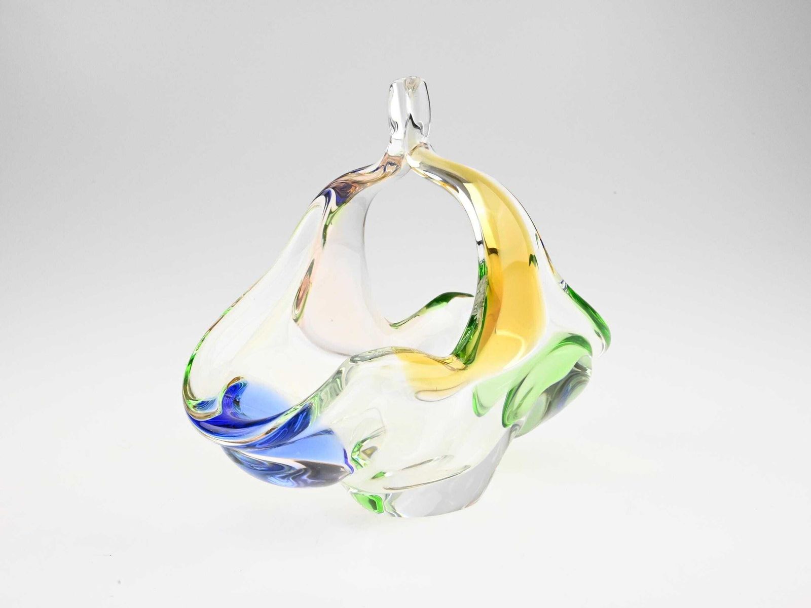 Frantisek Zemek Mstisov Glass Basket, Art Glass, Czech Glass, Vintage Glass, Vintage Glass Basket, Glass Baskets, Handmade Glass, Vintage photo vintage