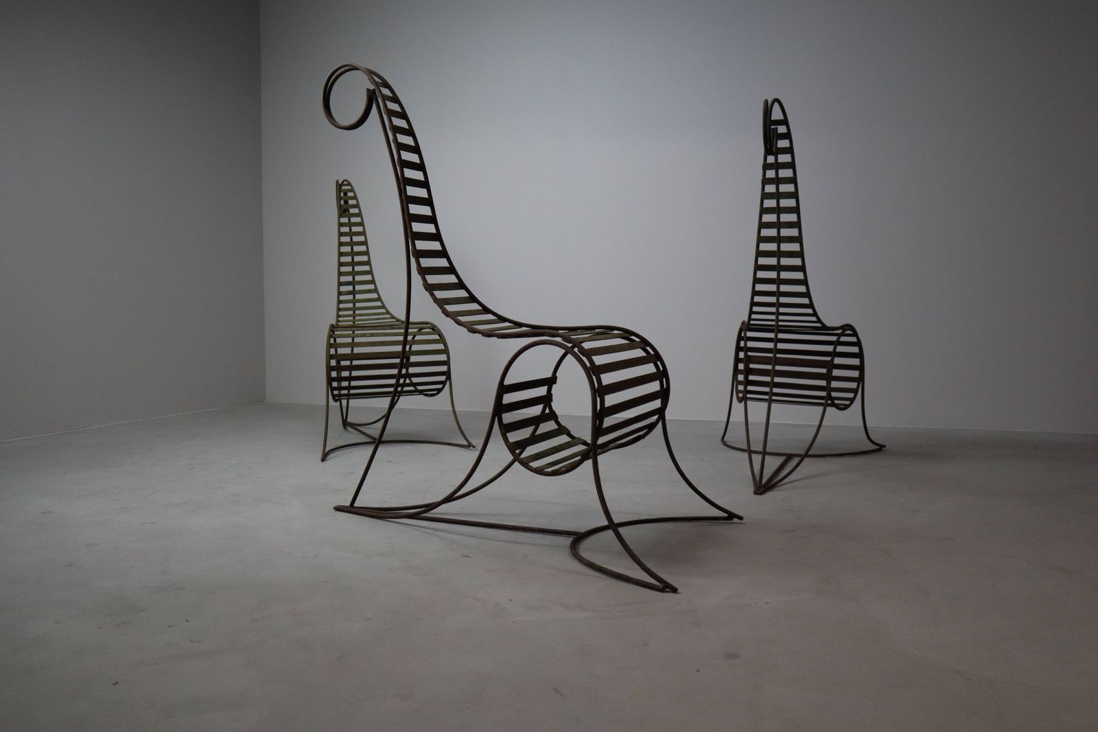 Set Of Three Sculptural Iron Chairs photo furniture