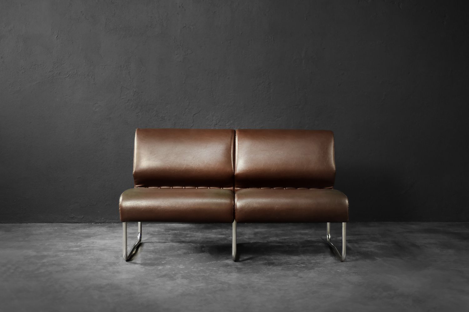 1554.0 Mid Century Modern German 2 Seater Brown Steel Frame Lounge Sofa, 1970s photo