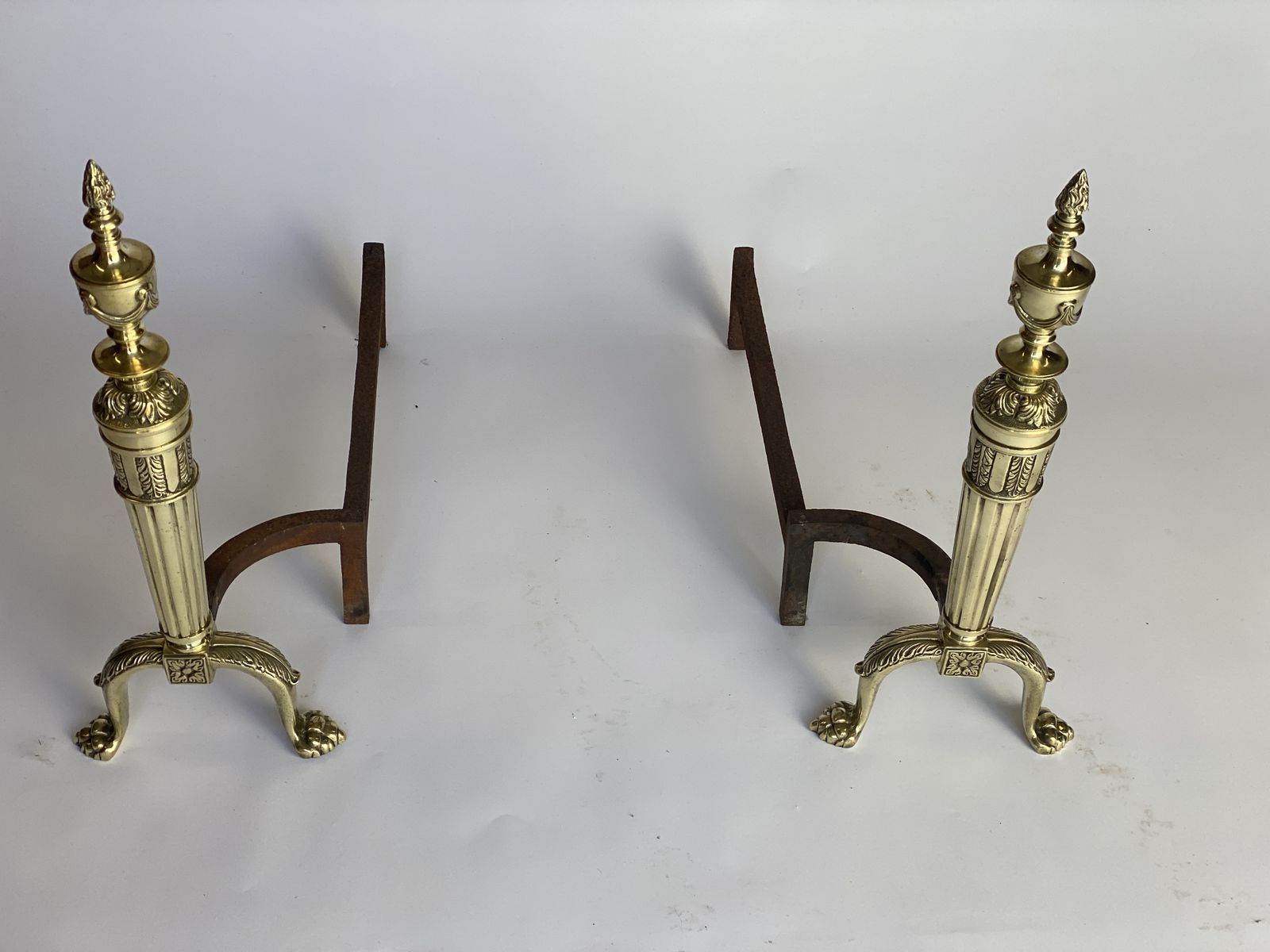 Pair Regency Brass & Iron Fire Dogs / Andirons photo buy
