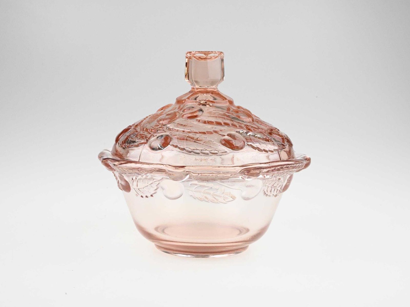 Antique Pink Glass Candy Dish With Lid, Vintage Decorative Box, Pink Bowl, Glass Bowl, Vintage Bowl, Mid Century Bowl, Vintage Glass photo vinterior