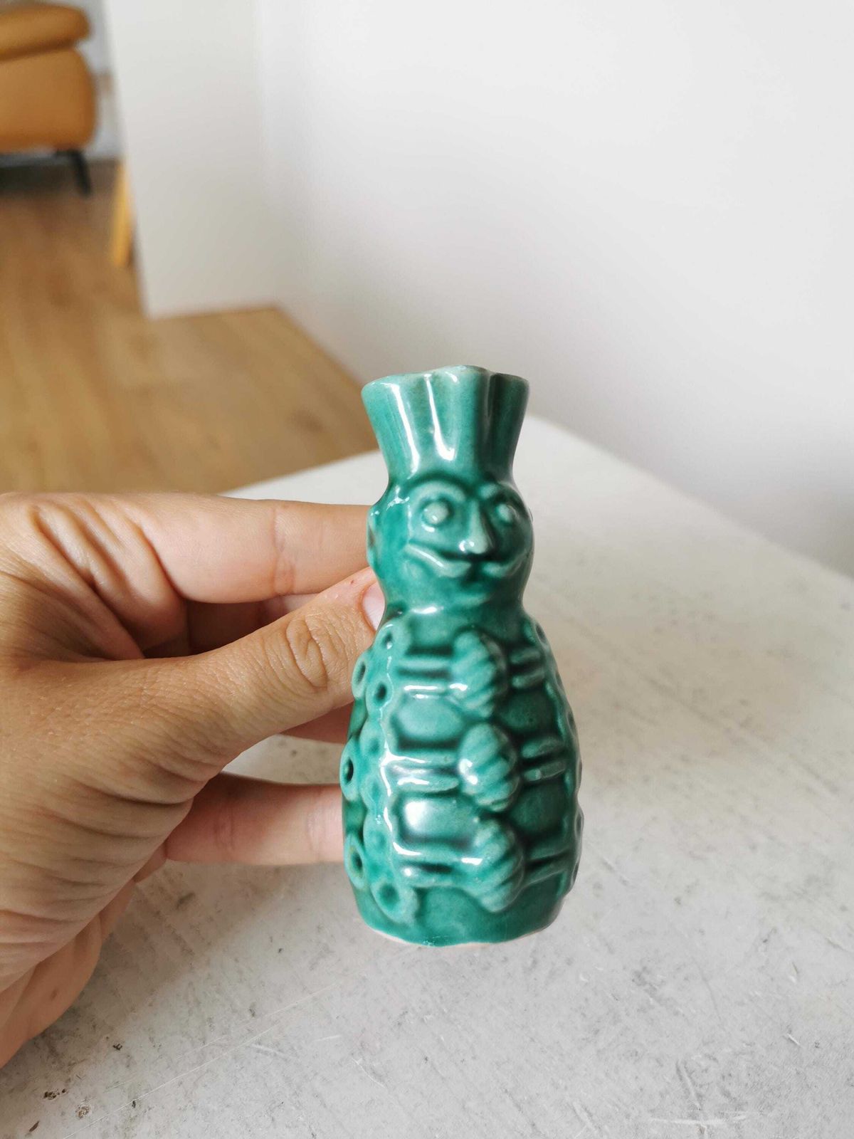 Miniature Sculptural Ceramic Vase 3.3 " / Turquoise Glaze / Miska Kancso Style / 1970s / Retro Home Decor / Hungarian Folk Art photo furniture