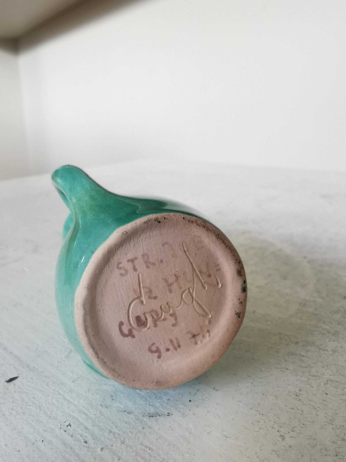 Miniature Sculptural Ceramic Vase 3.3 " / Turquoise Glaze / Miska Kancso Style / 1970s / Retro Home Decor / Hungarian Folk Art photo for sale
