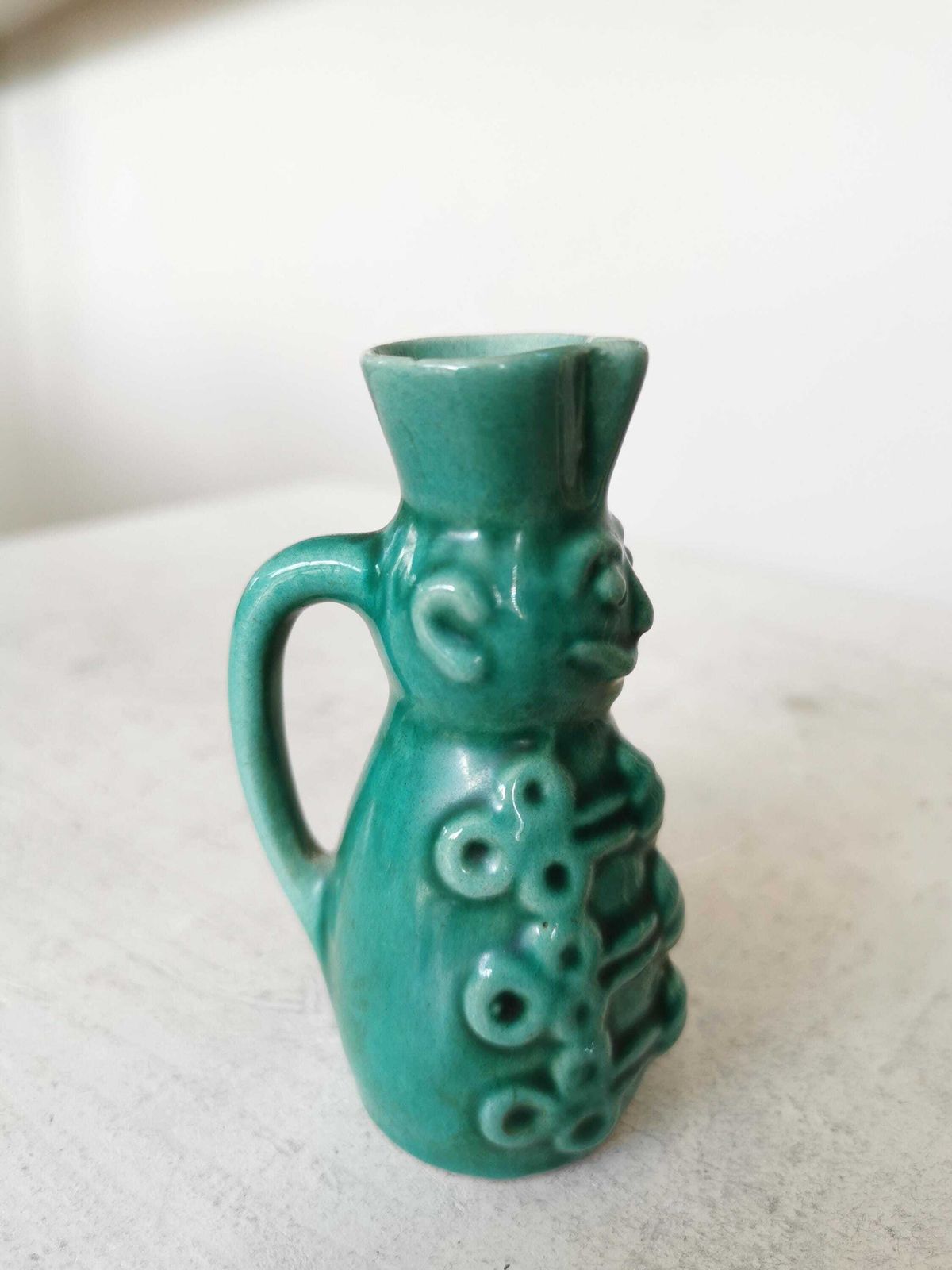 Miniature Sculptural Ceramic Vase 3.3 " / Turquoise Glaze / Miska Kancso Style / 1970s / Retro Home Decor / Hungarian Folk Art photo vinterior