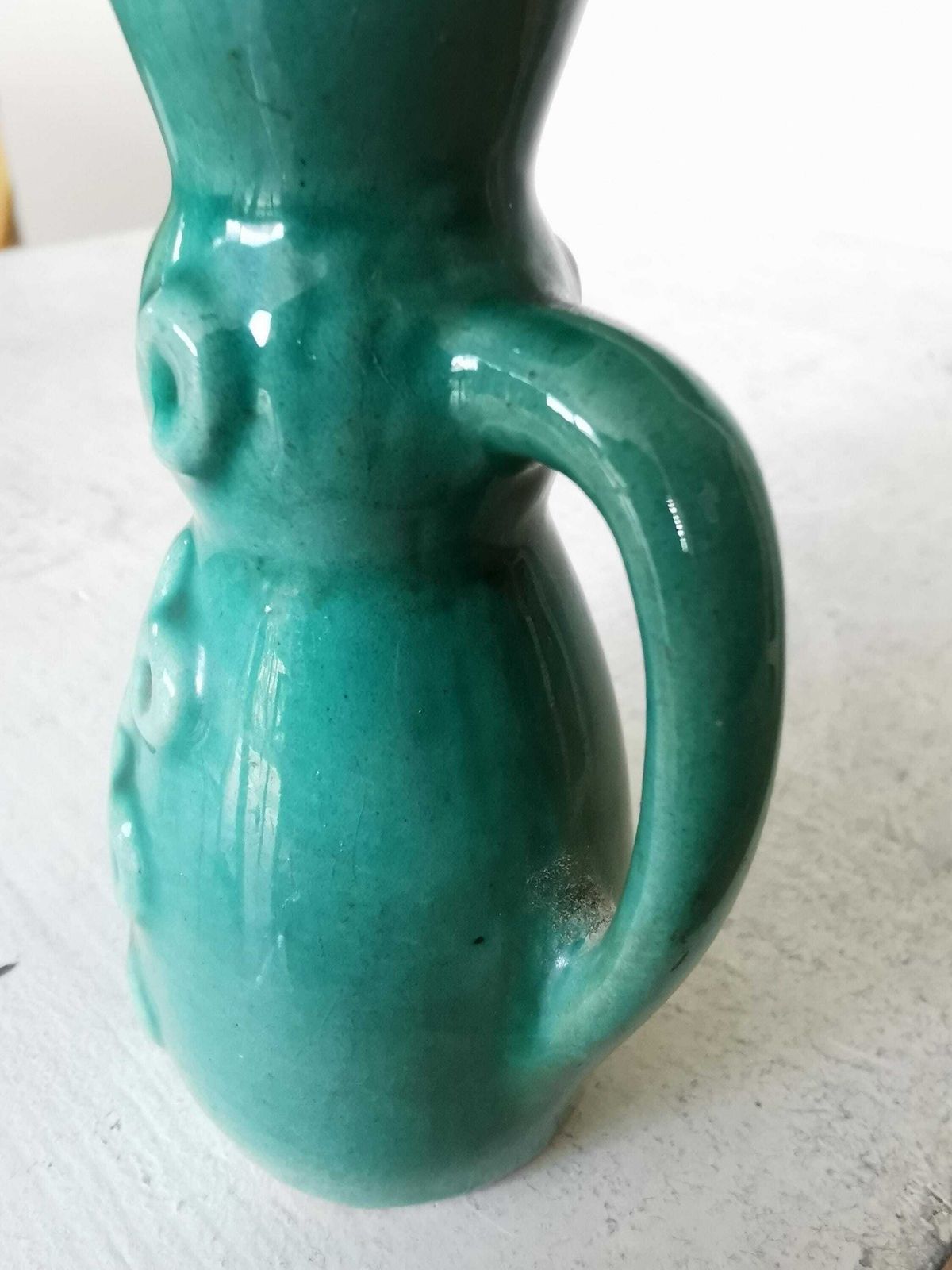 photo furniture Miniature Sculptural Ceramic Vase 3.3 " / Turquoise Glaze / Miska Kancso Style / 1970s / Retro Home Decor / Hungarian Folk Art