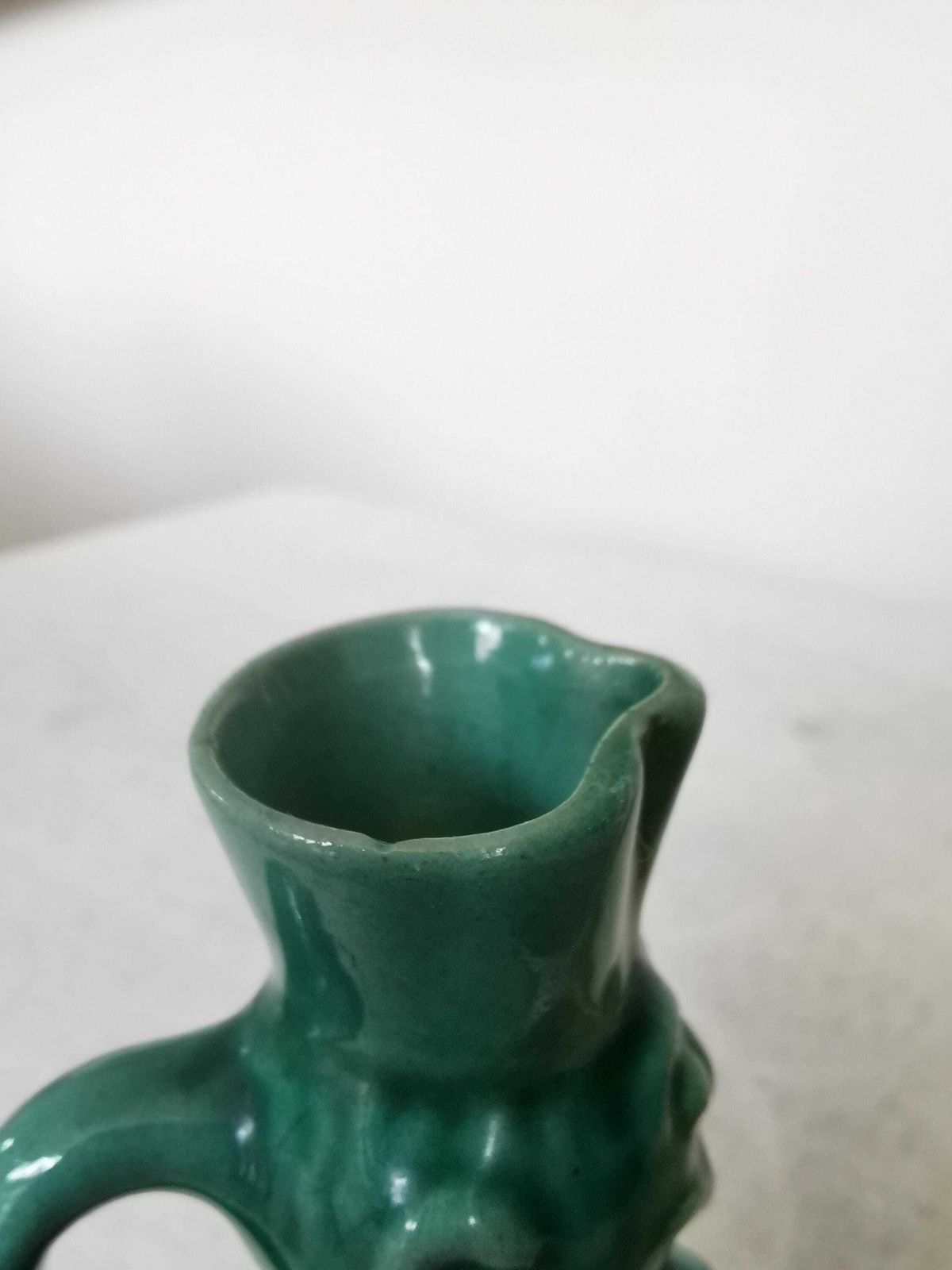 photo for sale Miniature Sculptural Ceramic Vase 3.3 " / Turquoise Glaze / Miska Kancso Style / 1970s / Retro Home Decor / Hungarian Folk Art