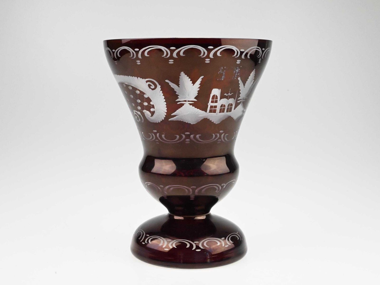 Egermann Czech Ruby Cut To Clear Glass Vase, Red Cut Glass, Red Cut To Clear Glass, Red Cut Crystal Vase, Ruby Glass Vase, Red Glass Vase photo vinterior