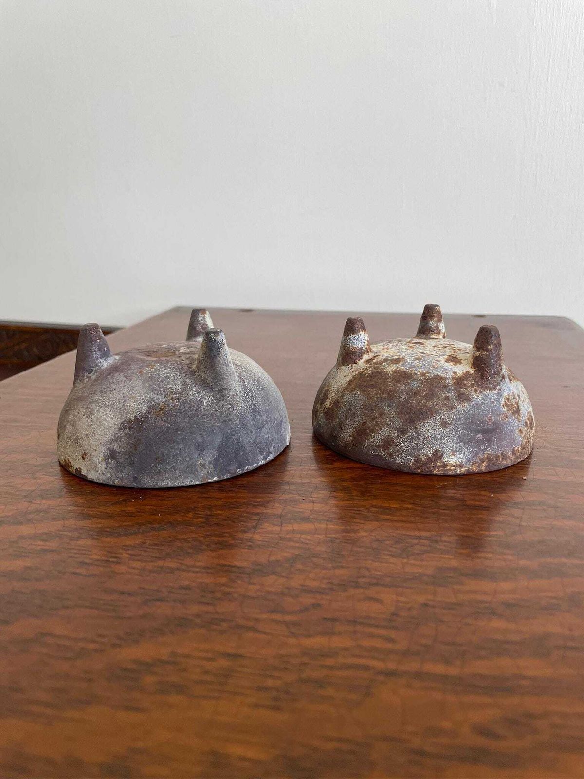 photo furniture Pair Of Vintage Industrial Chunky Cast Iron Candle Holders Cauldron Bowl Shape