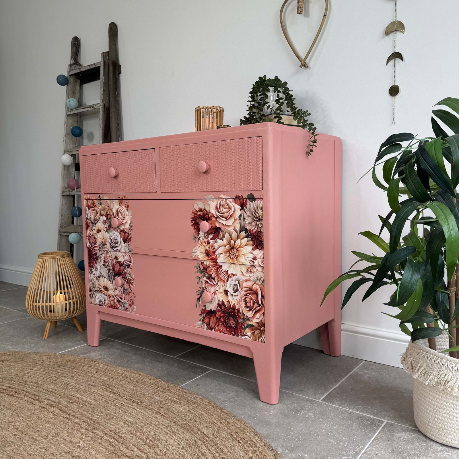 Colourful Pink Retro Chest Of Drawers With Florals photo buy