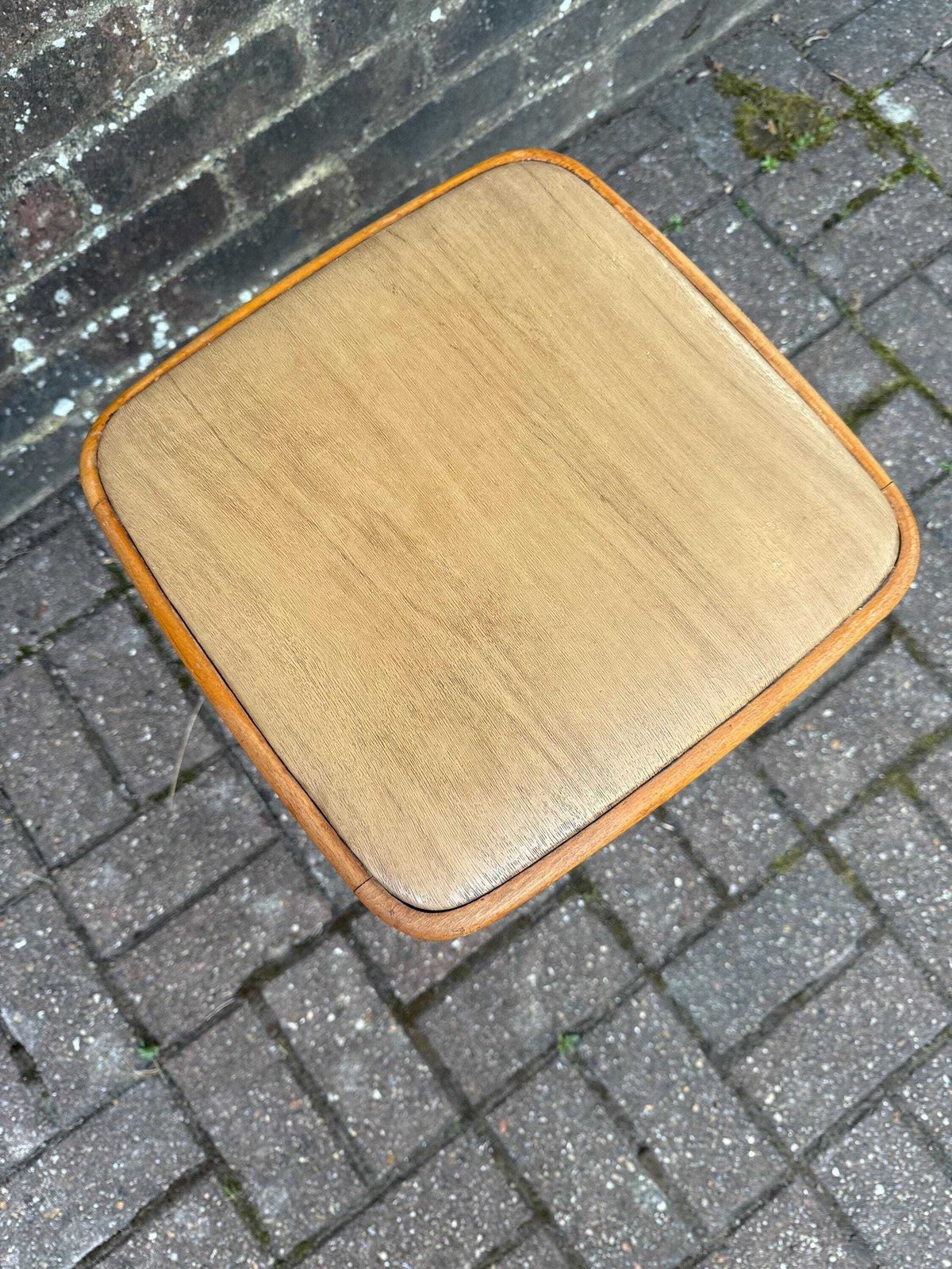 Vintage Retro Vinyl Top Wooden Stool – Retro 1960s 1970s Kitchen Or Utility Seat, Wipe Clean Square Padded Top, Compact Design, Retro Stool photo vintage