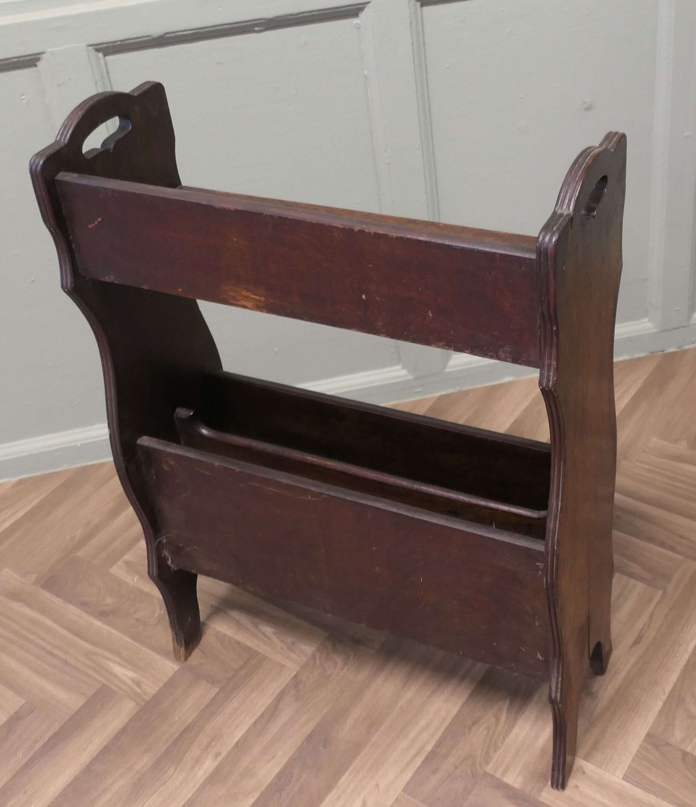 Arts And Crafts Open Front Oak Bookcase With Magazine Rack photo vinterior