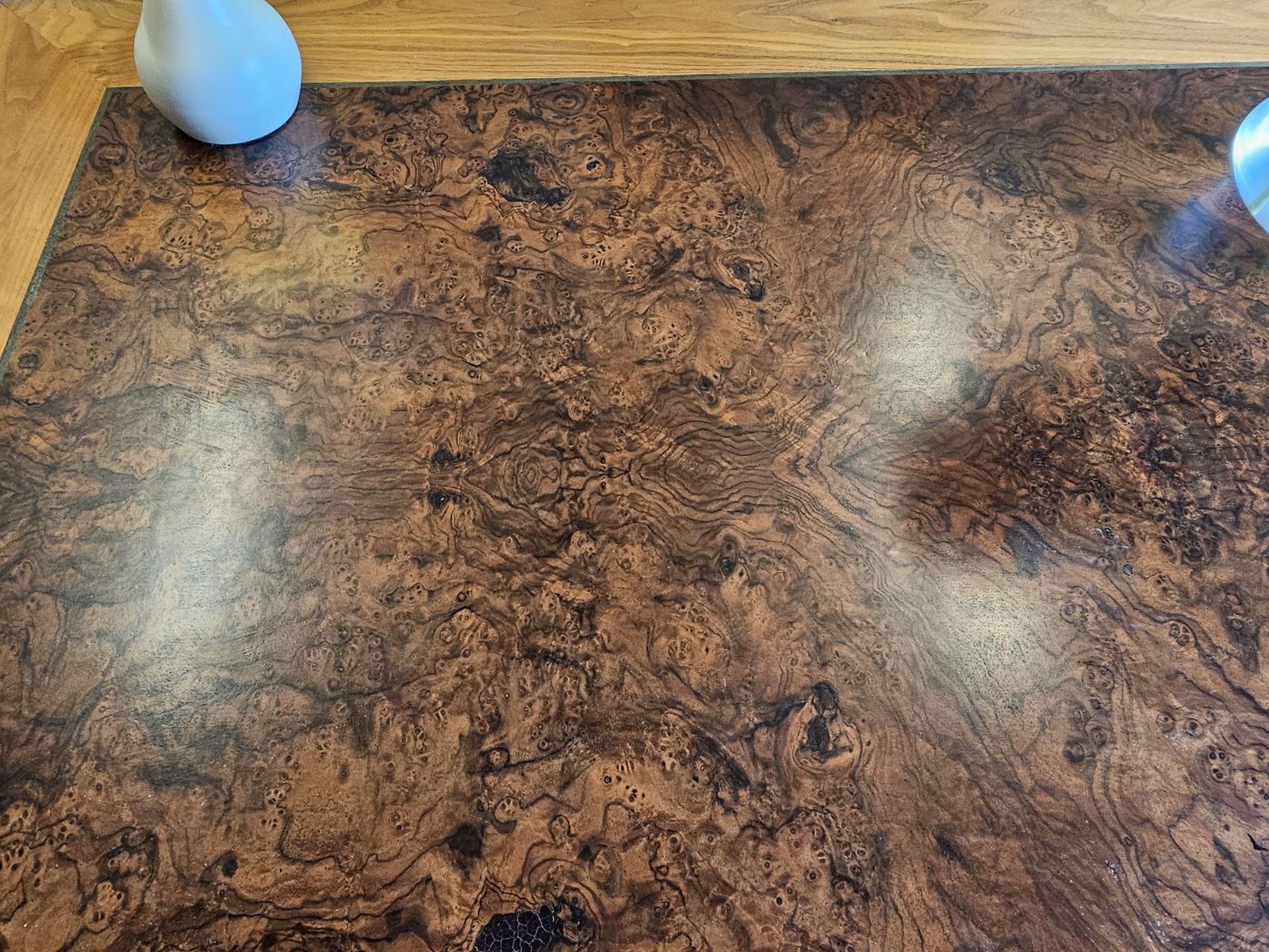 Bespoke Large Oak Desk With A Walnut Inlay And A Glass Overlay photo Furniture