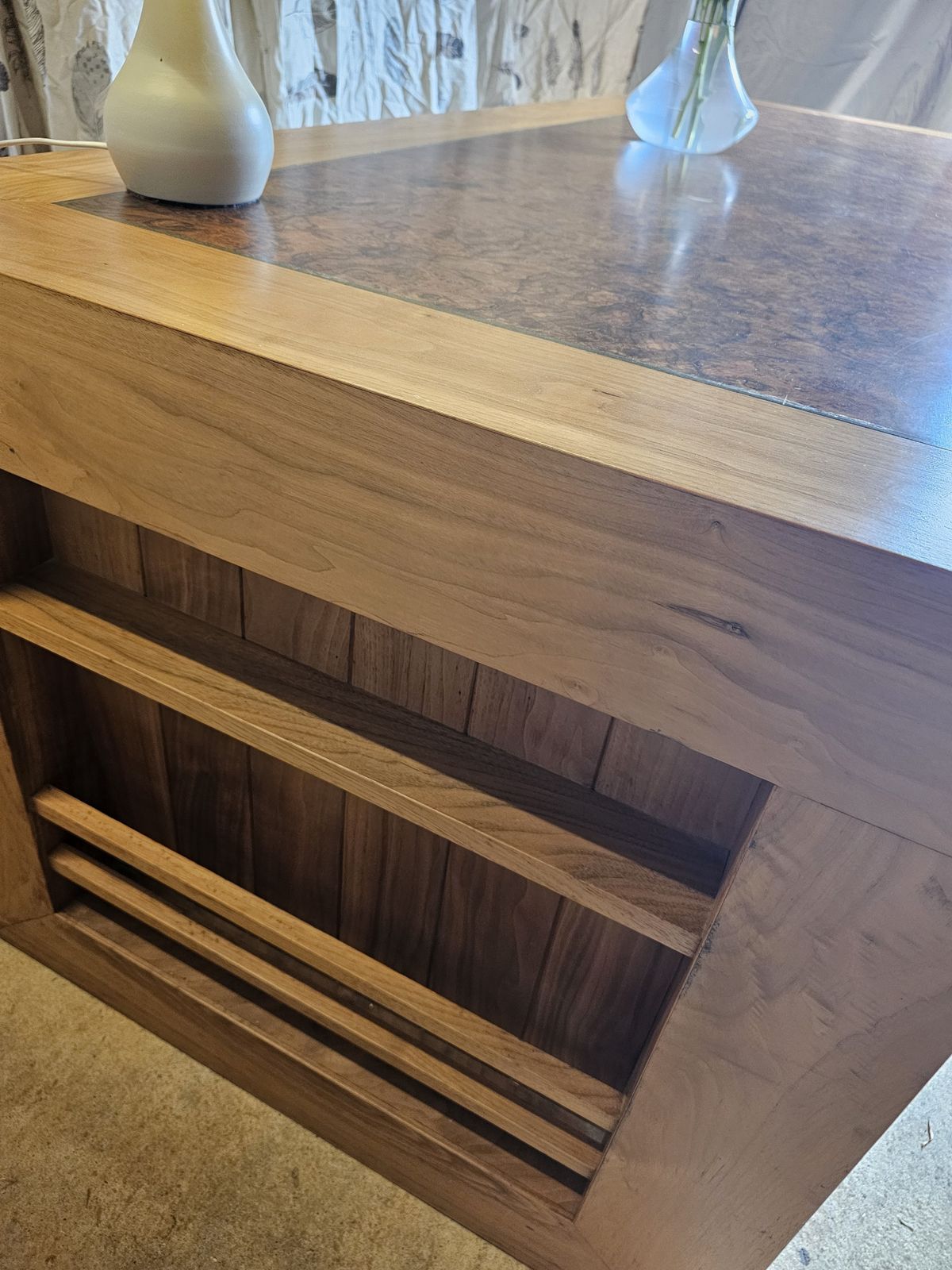 Bespoke Large Oak Desk With A Walnut Inlay And A Glass Overlay photo buy