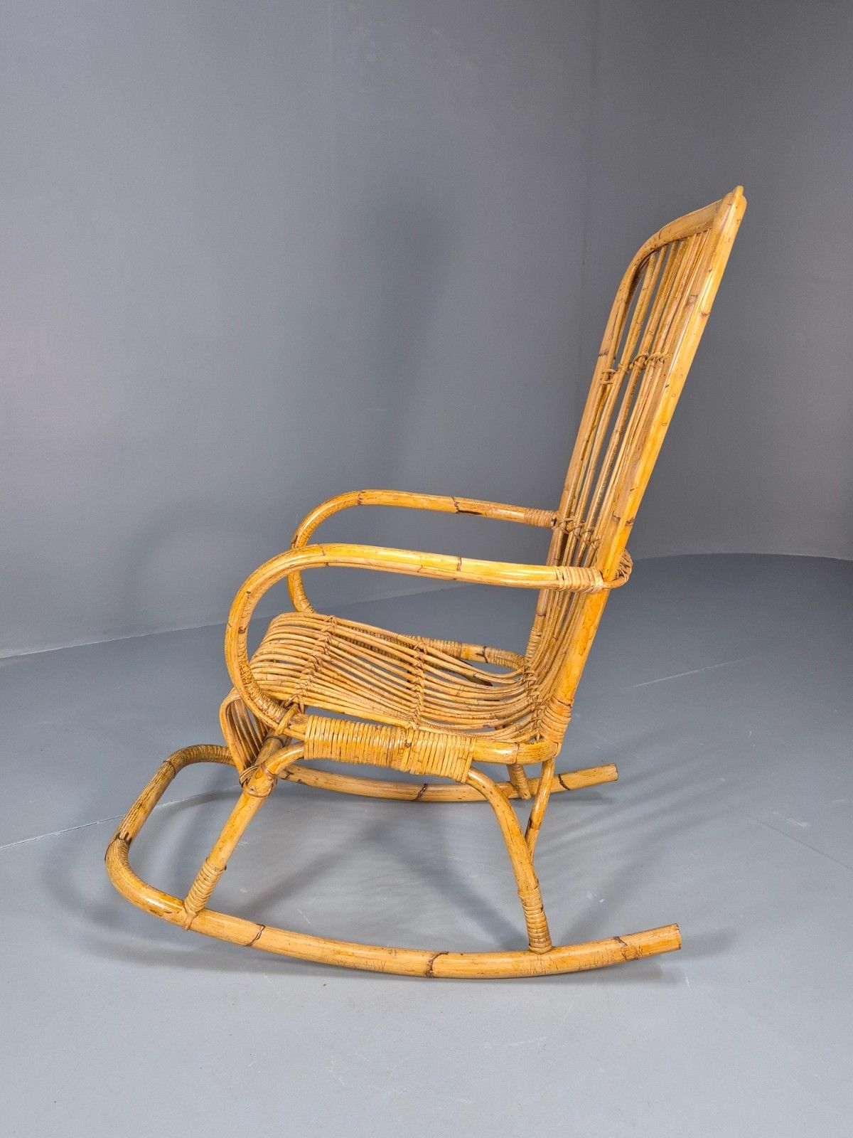 photo for sale Vintage Franco Albini Style Cane Rattan Rocking Chair 1970s Retro Eb9702 Vber