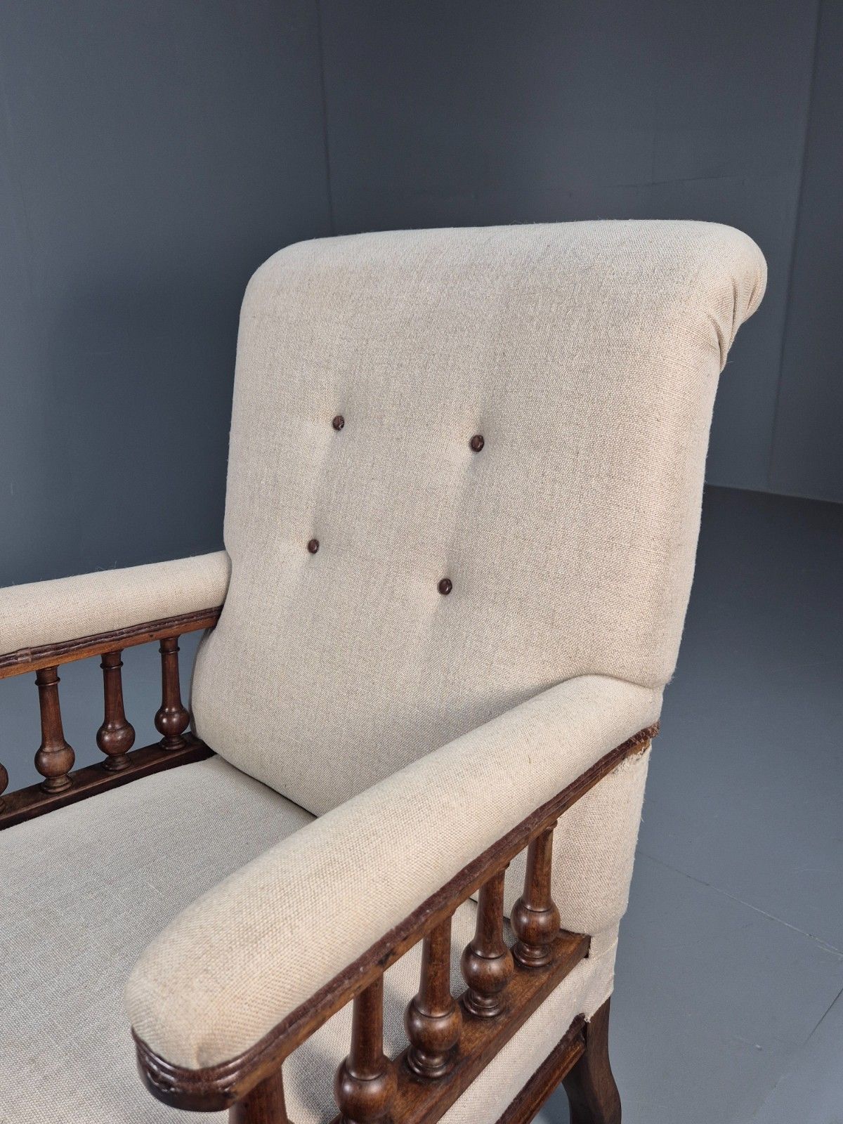 photo buy Antique Mahogany Library Chair Cream Fabric Vintage Retro Eb9382 Vclo