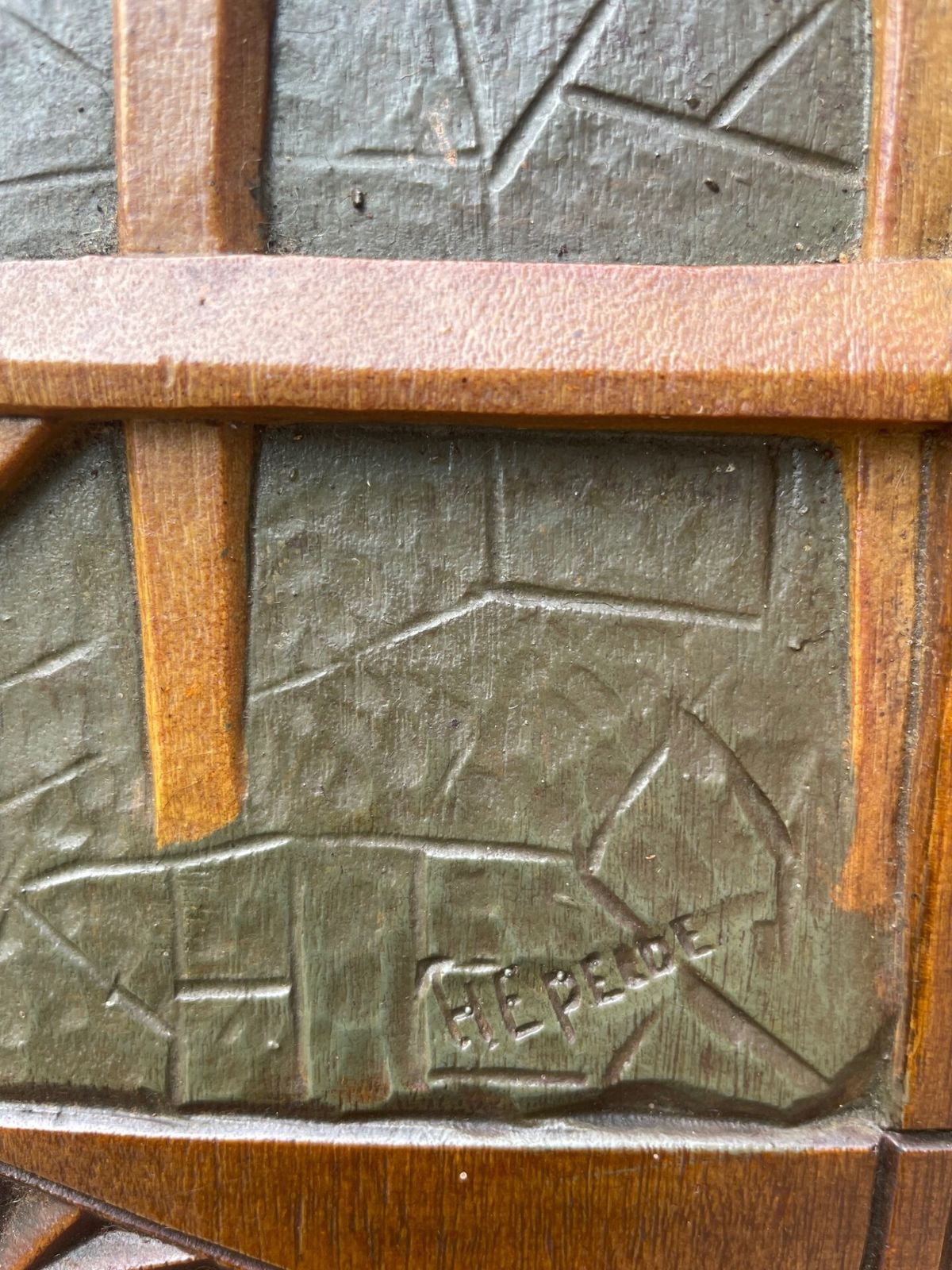 Arts & Crafts Signed Carved Walnut Panel photo vinterior